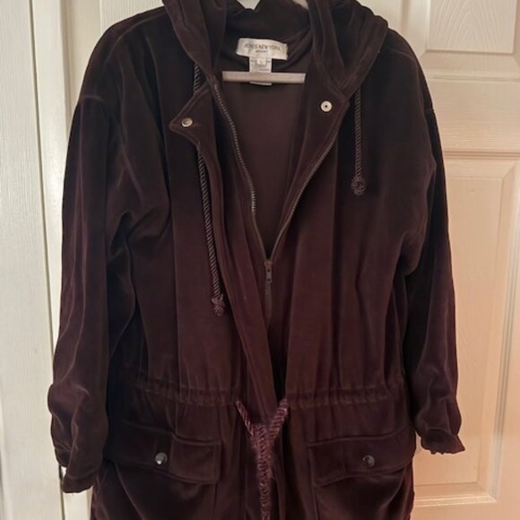 JONES NEW  YORK chocolate velour car coat  anorak jacket,  L - Picture 1 of 3